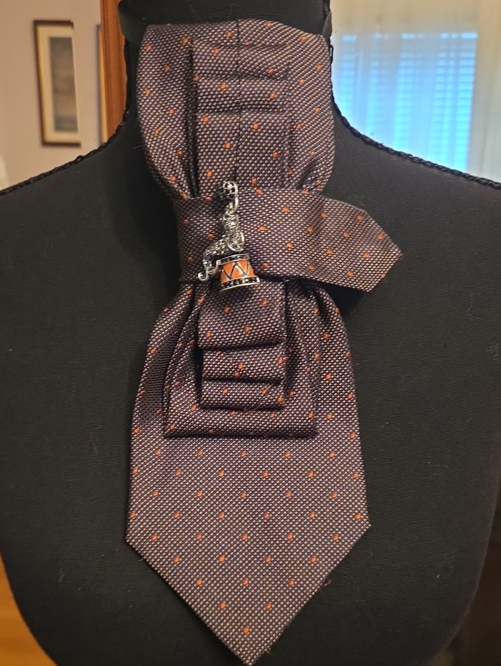 Men's Polka Dot Ascot Tie with Charm - Brown & Orange